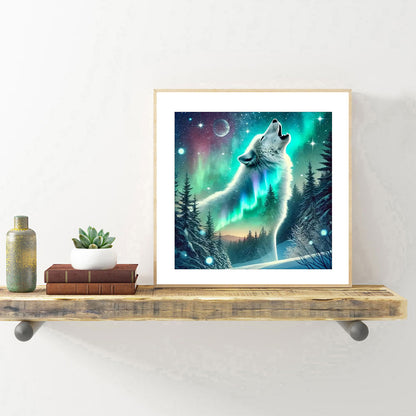 Wolf Under The Aurora - Full Round Drill Diamond Painting 30*30CM