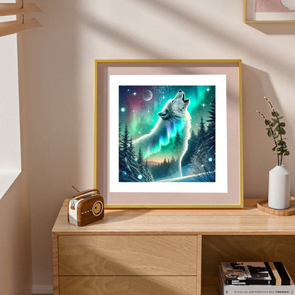 Wolf Under The Aurora - Full Round Drill Diamond Painting 30*30CM