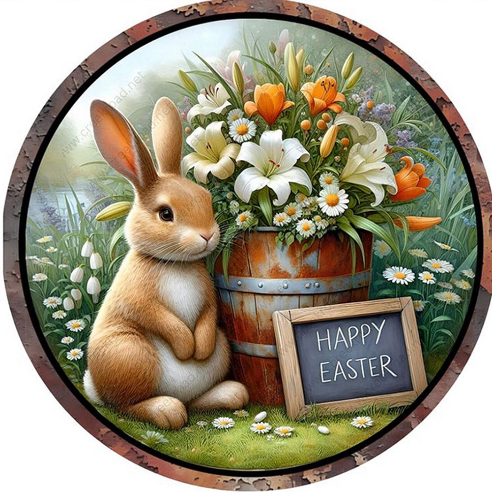 Rabbit And Flower - Full Round Drill Diamond Painting 30*30CM