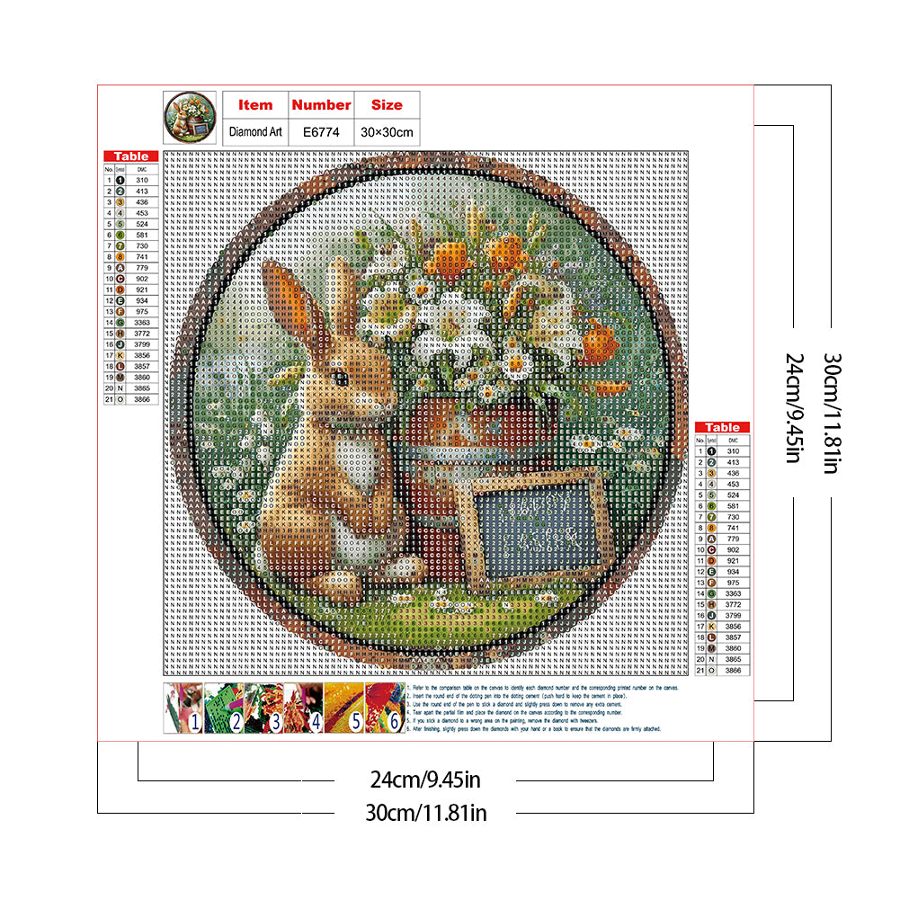 Rabbit And Flower - Full Round Drill Diamond Painting 30*30CM