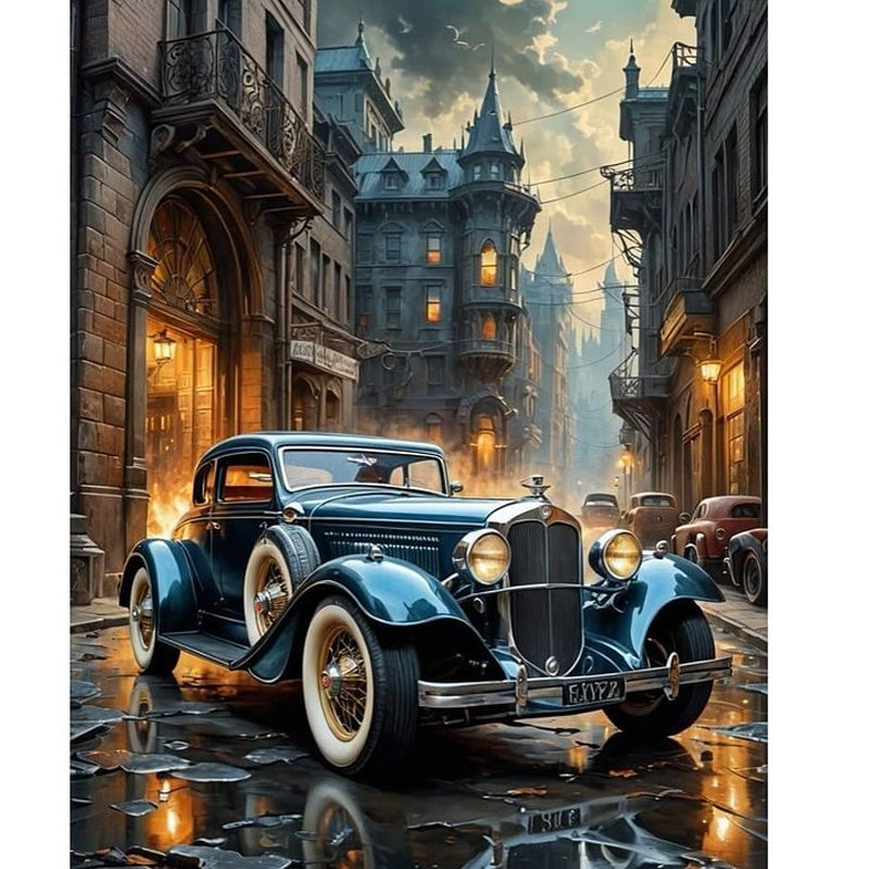 Vintage Car On Street Scene - Full Round Drill Diamond Painting 30*40CM