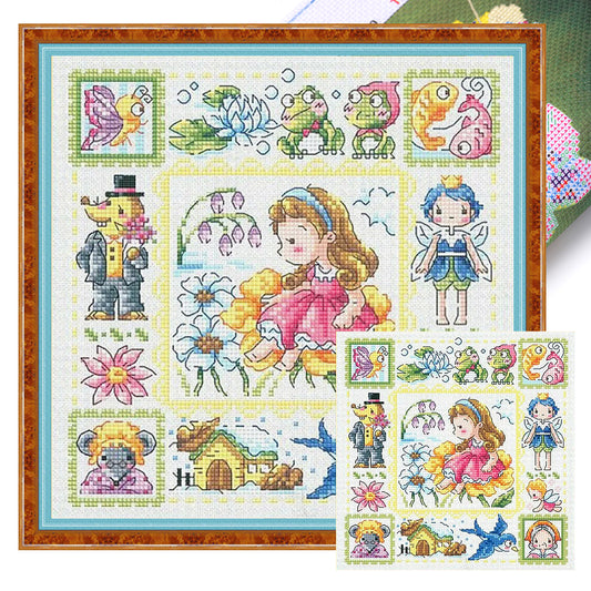Girl On The Flower - 14CT Stamped Cross Stitch 30*30CM(Fairy Brand)