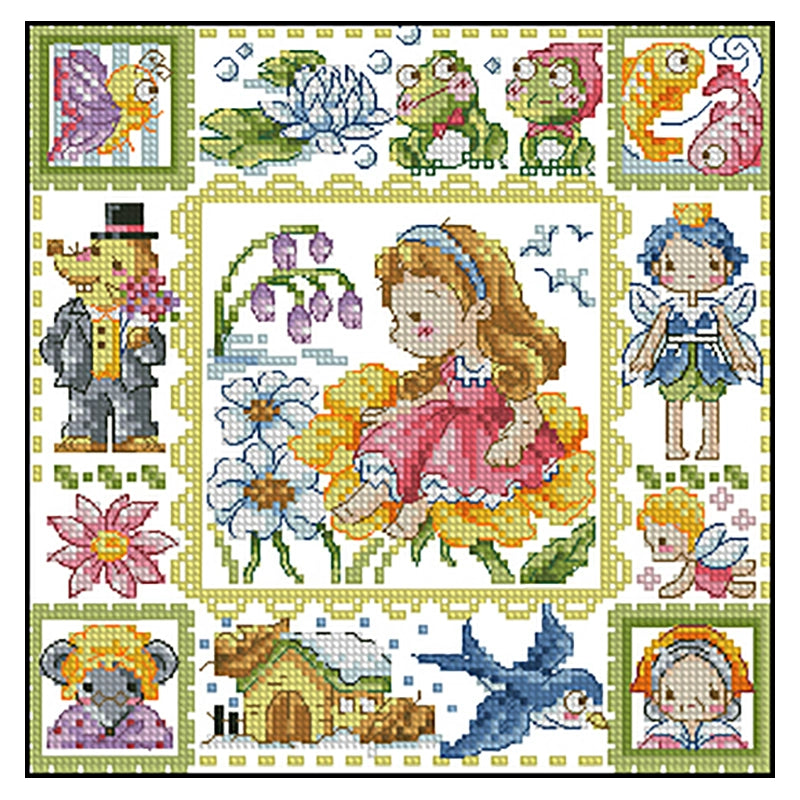 Girl On The Flower - 14CT Stamped Cross Stitch 30*30CM(Fairy Brand)