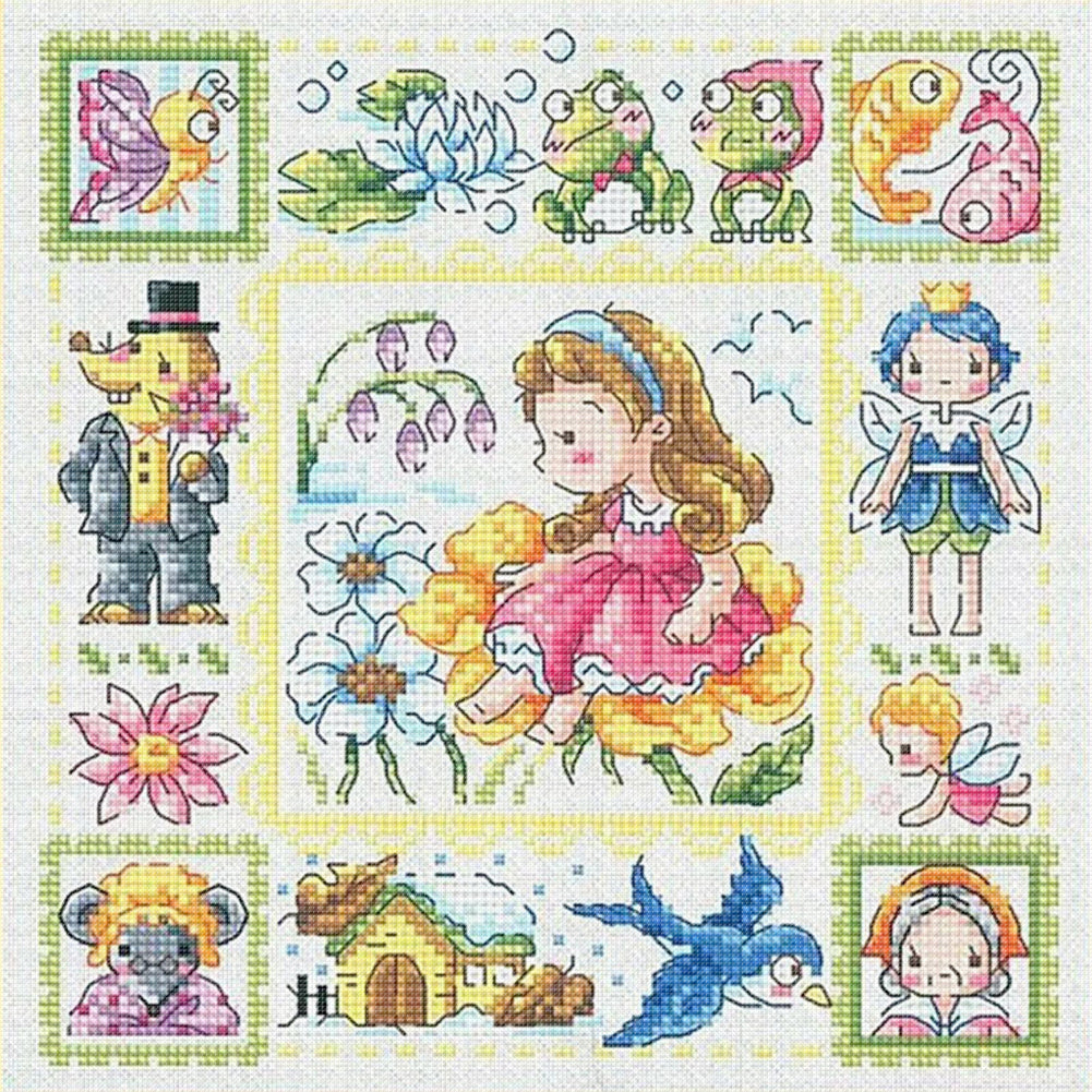Girl On The Flower - 14CT Stamped Cross Stitch 30*30CM(Fairy Brand)