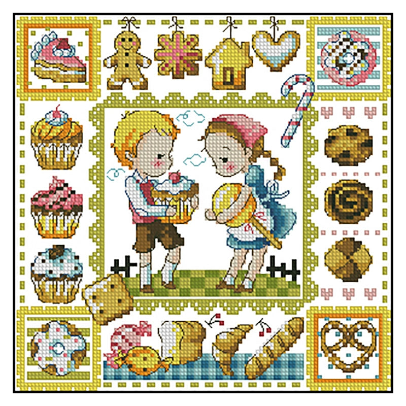 Gingerbread Cookies - 14CT Stamped Cross Stitch 30*30CM(Fairy Brand)
