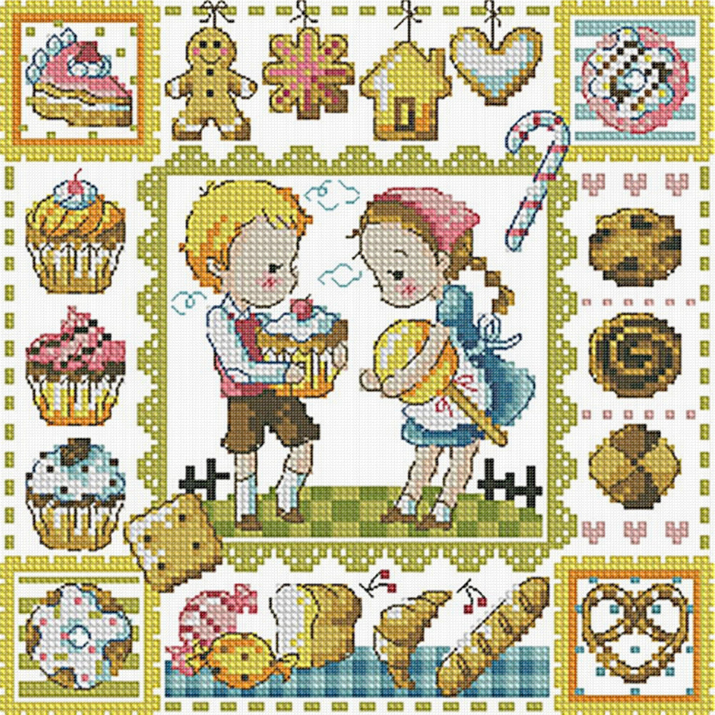 Gingerbread Cookies - 14CT Stamped Cross Stitch 30*30CM(Fairy Brand)