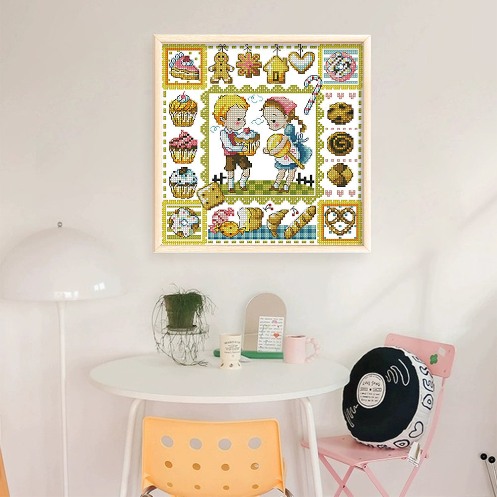 Gingerbread Cookies - 14CT Stamped Cross Stitch 30*30CM(Fairy Brand)