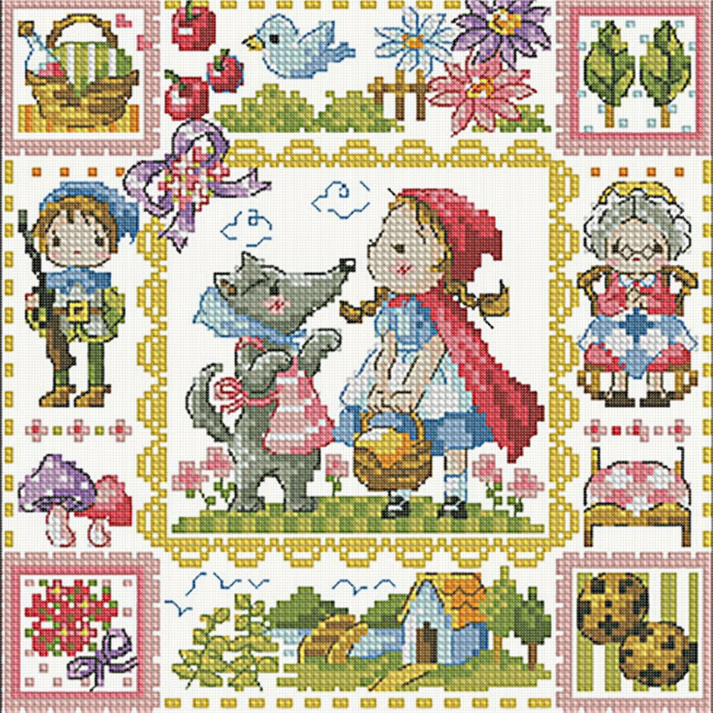 Little Red Riding Hood And Grandma Wolf - 14CT Stamped Cross Stitch 30*30CM(Fairy Brand)