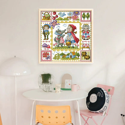 Little Red Riding Hood And Grandma Wolf - 14CT Stamped Cross Stitch 30*30CM(Fairy Brand)