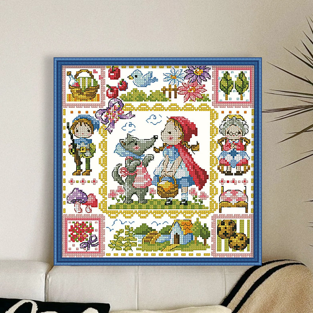 Little Red Riding Hood And Grandma Wolf - 14CT Stamped Cross Stitch 30*30CM(Fairy Brand)