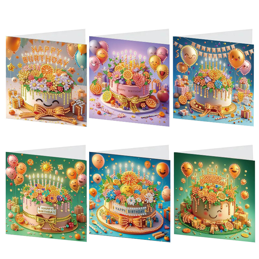 6PCS DIY Diamond Art Greeting Cards Birthday Theme Congratulations Cards & Gifts