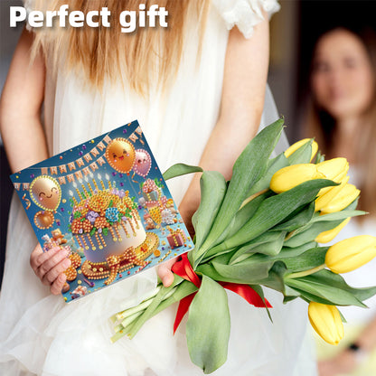6PCS DIY Diamond Art Greeting Cards Birthday Theme Congratulations Cards & Gifts