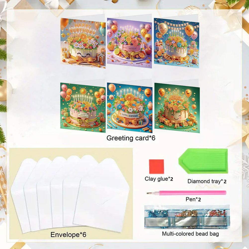 6PCS DIY Diamond Art Greeting Cards Birthday Theme Congratulations Cards & Gifts
