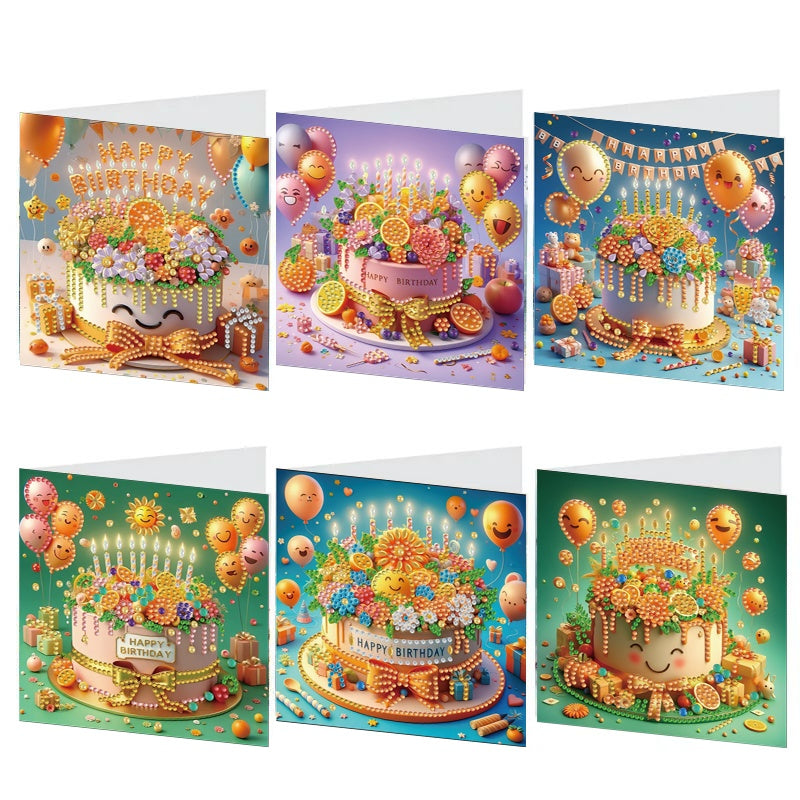 6PCS DIY Diamond Art Greeting Cards Birthday Theme Congratulations Cards & Gifts