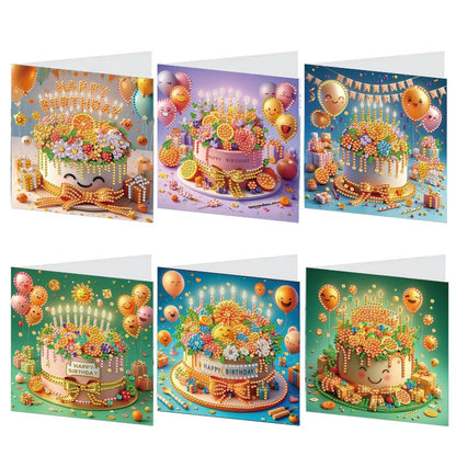 6PCS DIY Diamond Art Greeting Cards Birthday Theme Congratulations Cards & Gifts