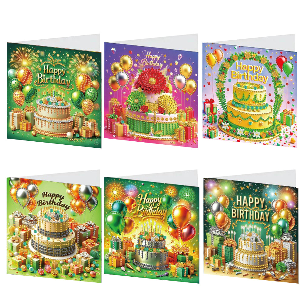 6PCS DIY Diamond Art Greeting Cards Birthday Theme Congratulations Cards & Gifts