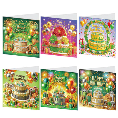6PCS DIY Diamond Art Greeting Cards Birthday Theme Congratulations Cards & Gifts