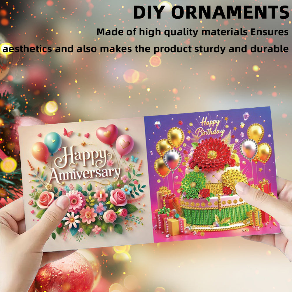6PCS DIY Diamond Art Greeting Cards Birthday Theme Congratulations Cards & Gifts