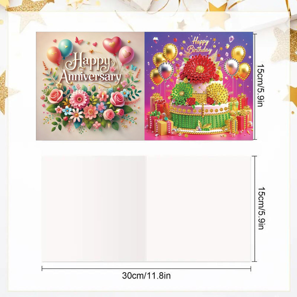 6PCS DIY Diamond Art Greeting Cards Birthday Theme Congratulations Cards & Gifts