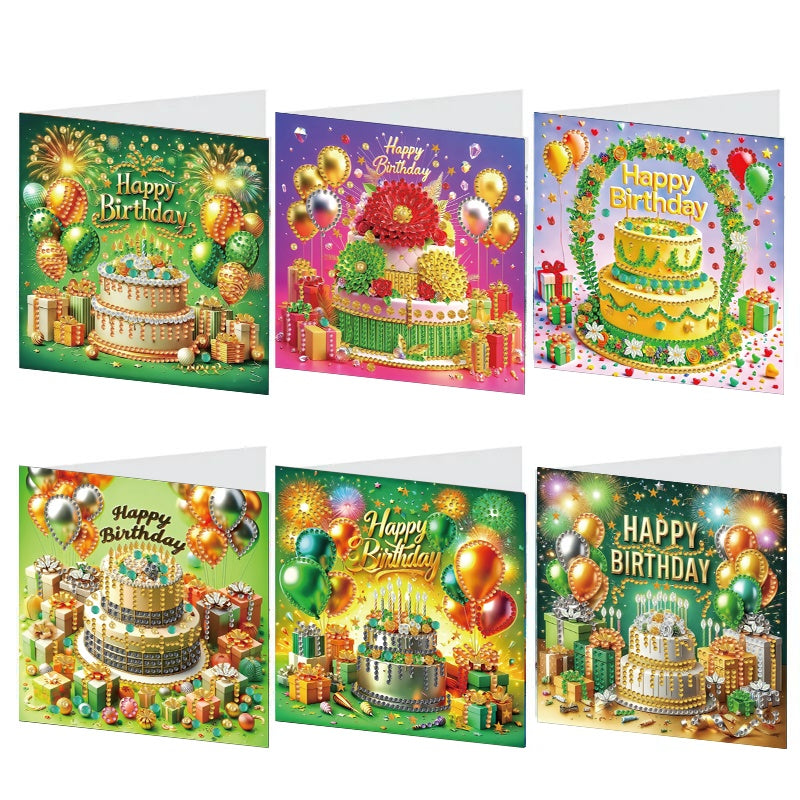 6PCS DIY Diamond Art Greeting Cards Birthday Theme Congratulations Cards & Gifts