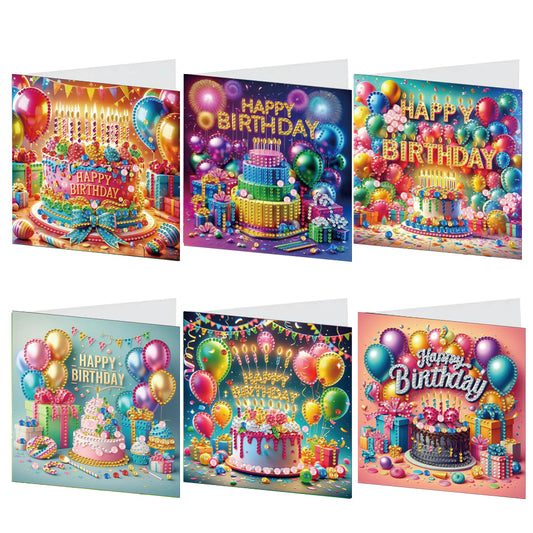 6PCS DIY Diamond Art Greeting Cards Birthday Theme Congratulations Cards & Gifts