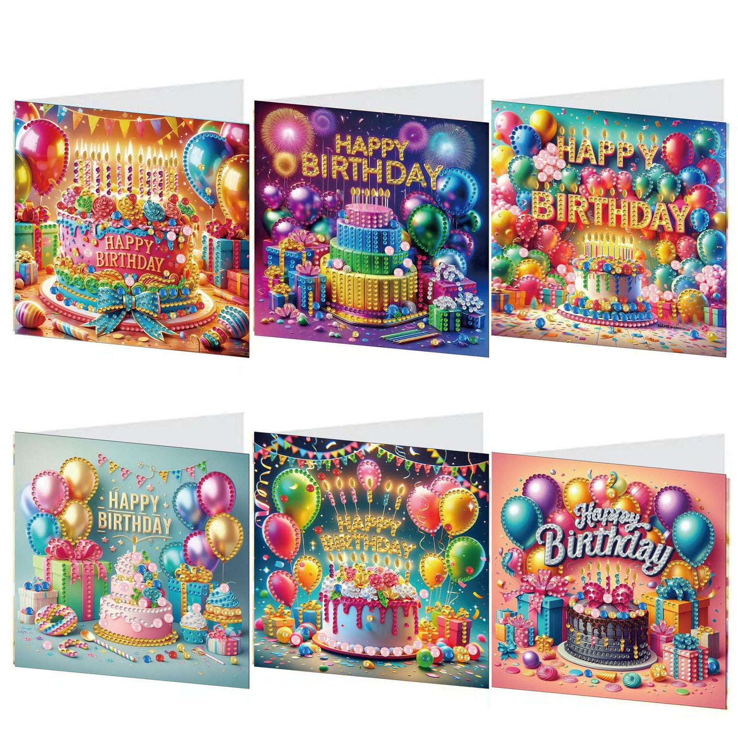 6PCS DIY Diamond Art Greeting Cards Birthday Theme Congratulations Cards & Gifts