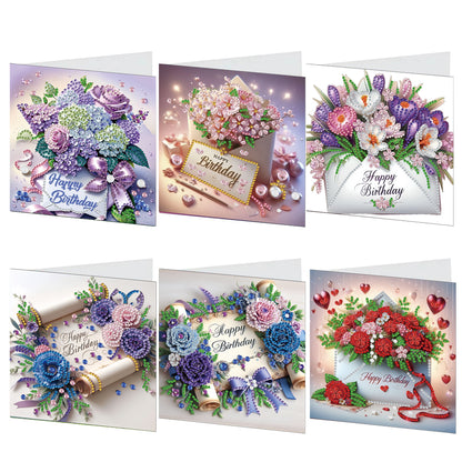 6PCS DIY Diamond Art Greeting Cards Birthday Theme Congratulations Cards & Gifts