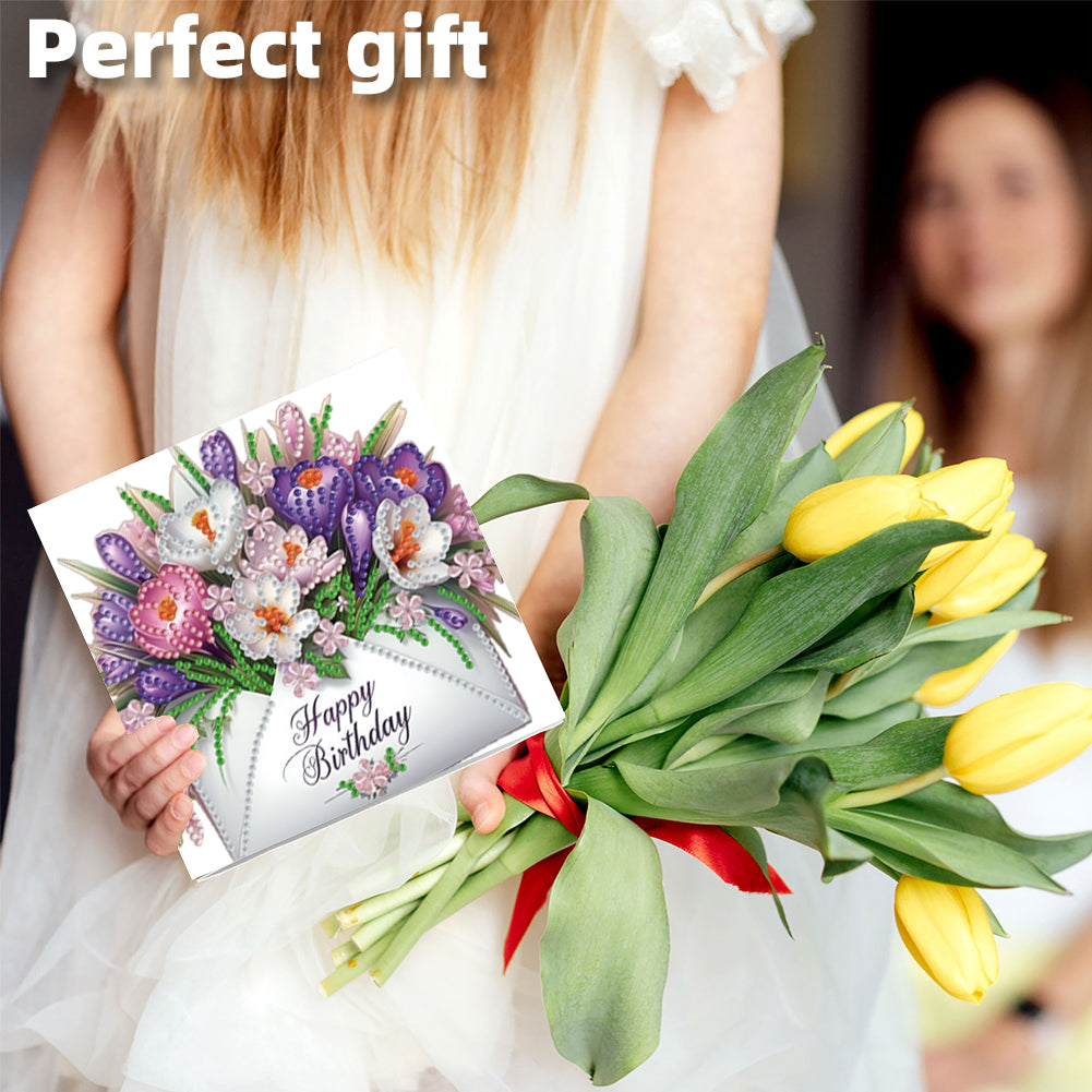 6PCS DIY Diamond Art Greeting Cards Birthday Theme Congratulations Cards & Gifts