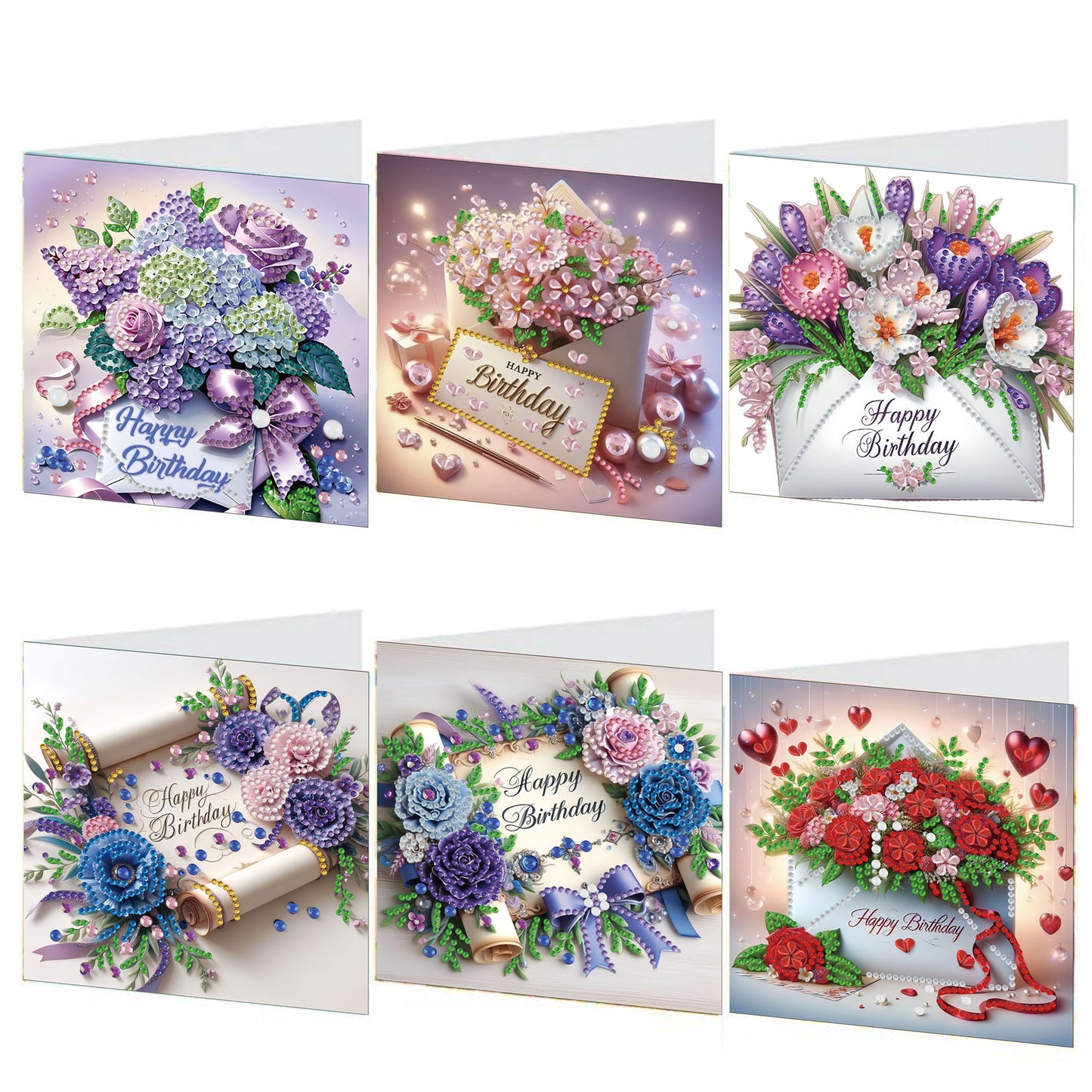6PCS DIY Diamond Art Greeting Cards Birthday Theme Congratulations Cards & Gifts