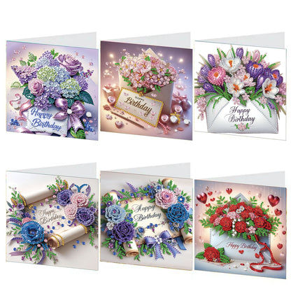 6PCS DIY Diamond Art Greeting Cards Birthday Theme Congratulations Cards & Gifts
