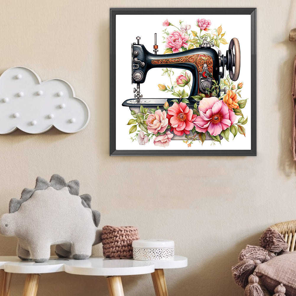 Sewing Machine And Flower - Full Round Drill Diamond Painting 40*40CM