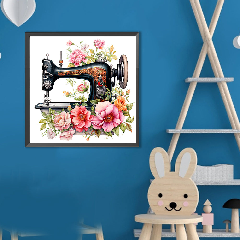 Sewing Machine And Flower - Full Round Drill Diamond Painting 40*40CM