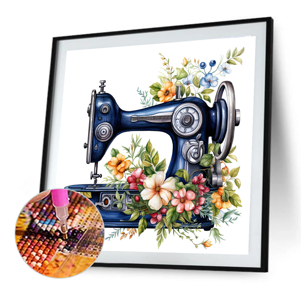 Sewing Machine And Flower - Full Round Drill Diamond Painting 40*40CM