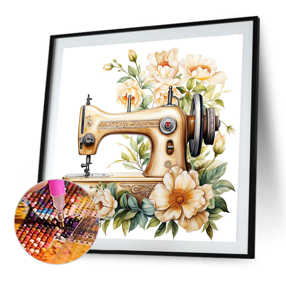 Sewing Machine And Flower - Full Round Drill Diamond Painting 40*40CM