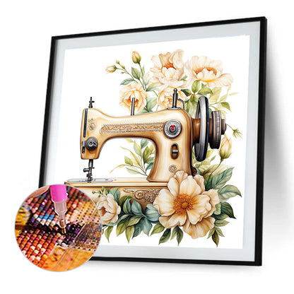 Sewing Machine And Flower - Full Round Drill Diamond Painting 40*40CM