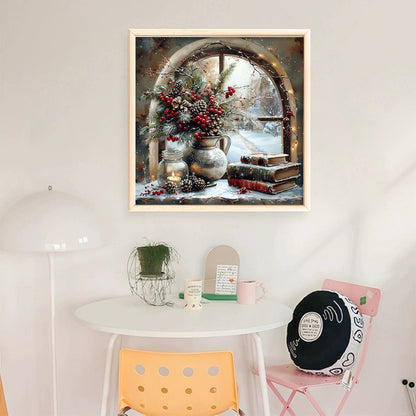 Winter Window Scenery - 14CT Stamped Cross Stitch 50*50CM