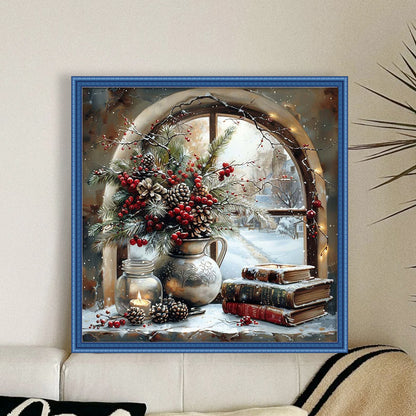 Winter Window Scenery - 14CT Stamped Cross Stitch 50*50CM