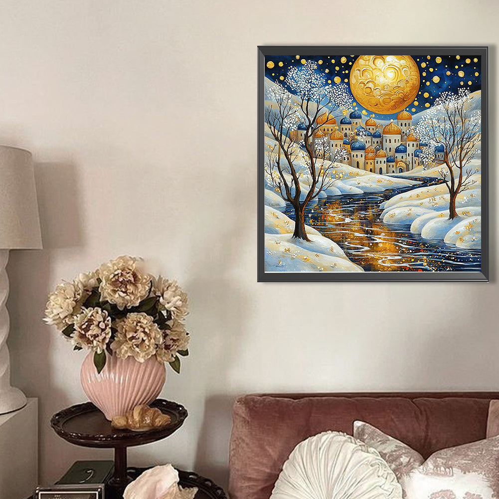 House In Snow - Full AB Round Drill Diamond Painting 40*40CM