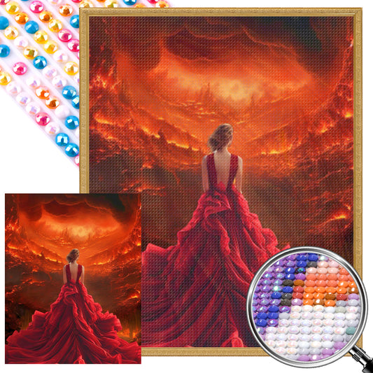 Girl In Red Dress - Full AB Round Drill Diamond Painting 40*50CM