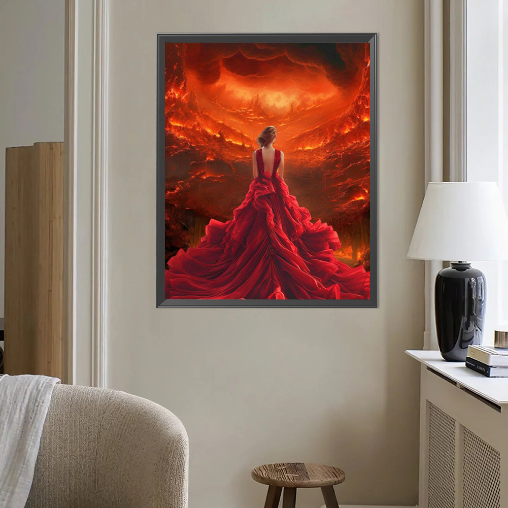Girl In Red Dress - Full AB Round Drill Diamond Painting 40*50CM