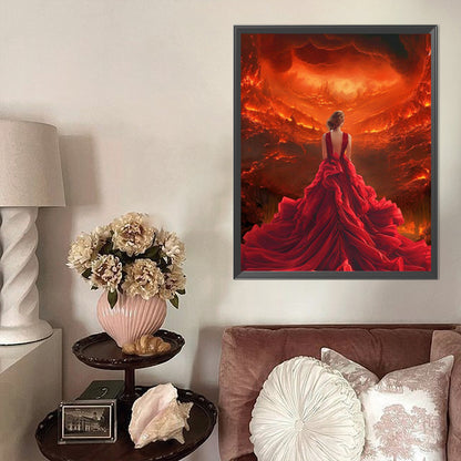 Girl In Red Dress - Full AB Round Drill Diamond Painting 40*50CM
