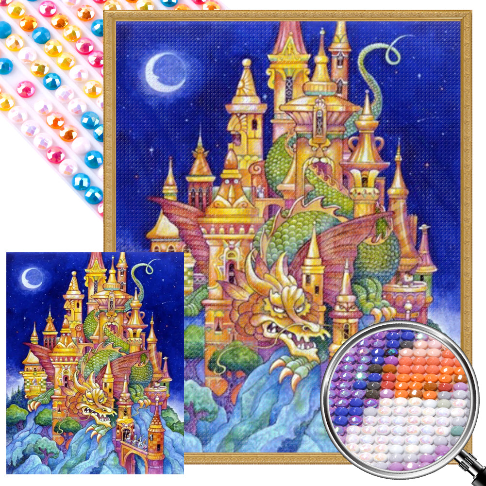 Dragon In Castle - Full AB Round Drill Diamond Painting 40*50CM