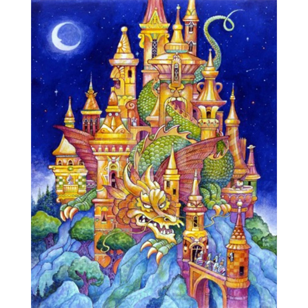 Dragon In Castle - Full AB Round Drill Diamond Painting 40*50CM