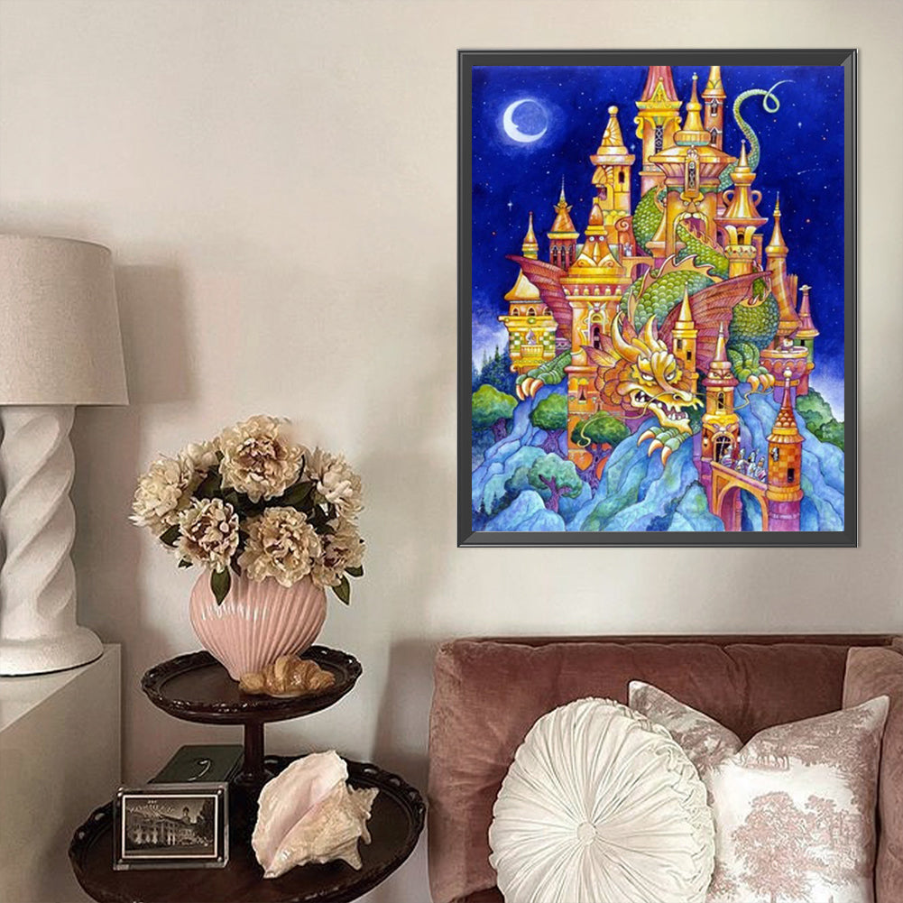 Dragon In Castle - Full AB Round Drill Diamond Painting 40*50CM