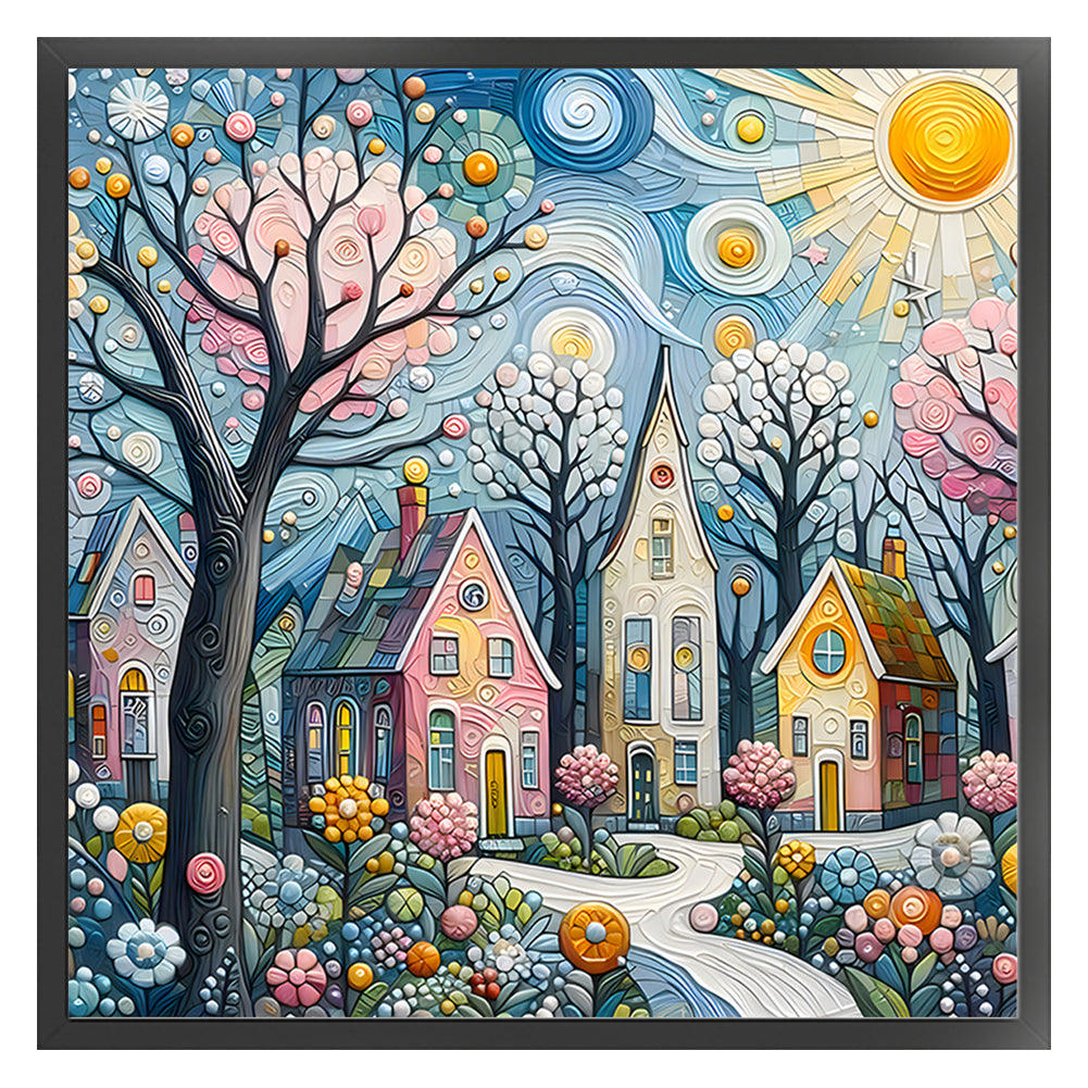 Colorful House - 14CT Stamped Cross Stitch 40*40CM