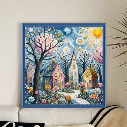 Colorful House - 14CT Stamped Cross Stitch 40*40CM