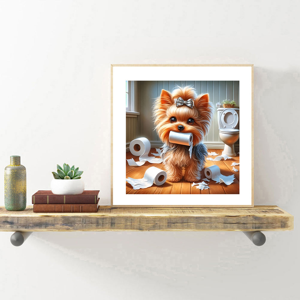 Toilet Paper Puppy - Full Round Drill Diamond Painting 30*30CM