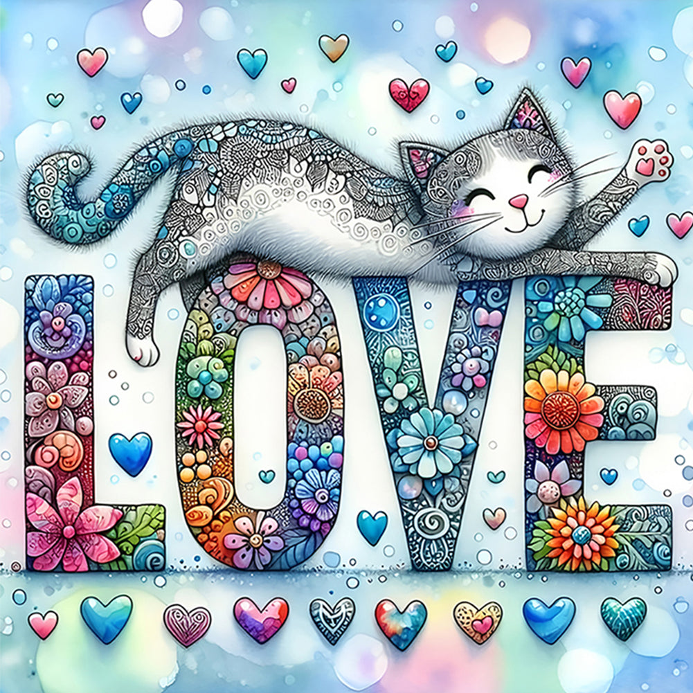 Love Cat - Full Round Drill Diamond Painting 30*30CM