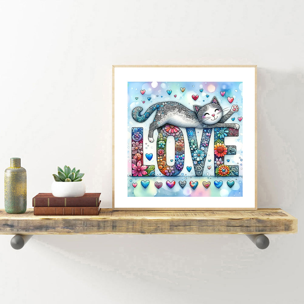 Love Cat - Full Round Drill Diamond Painting 30*30CM