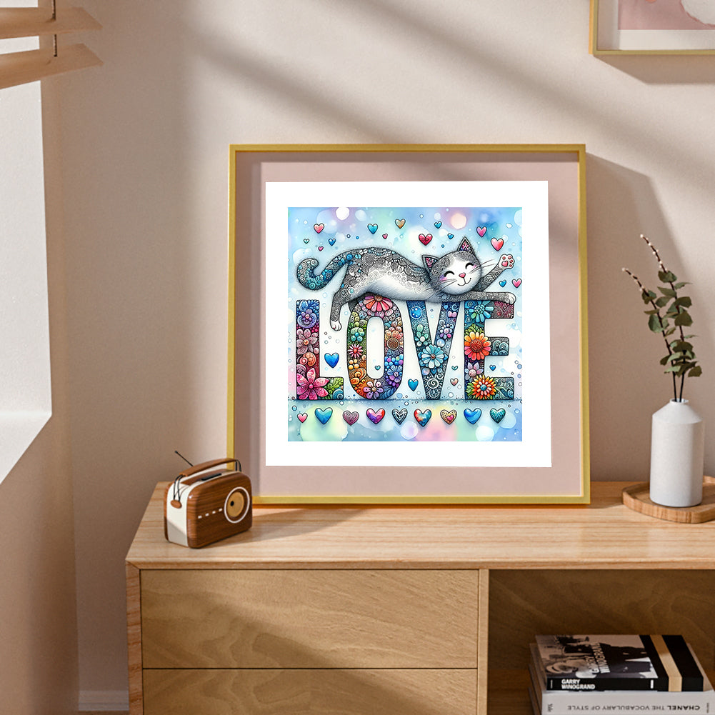 Love Cat - Full Round Drill Diamond Painting 30*30CM